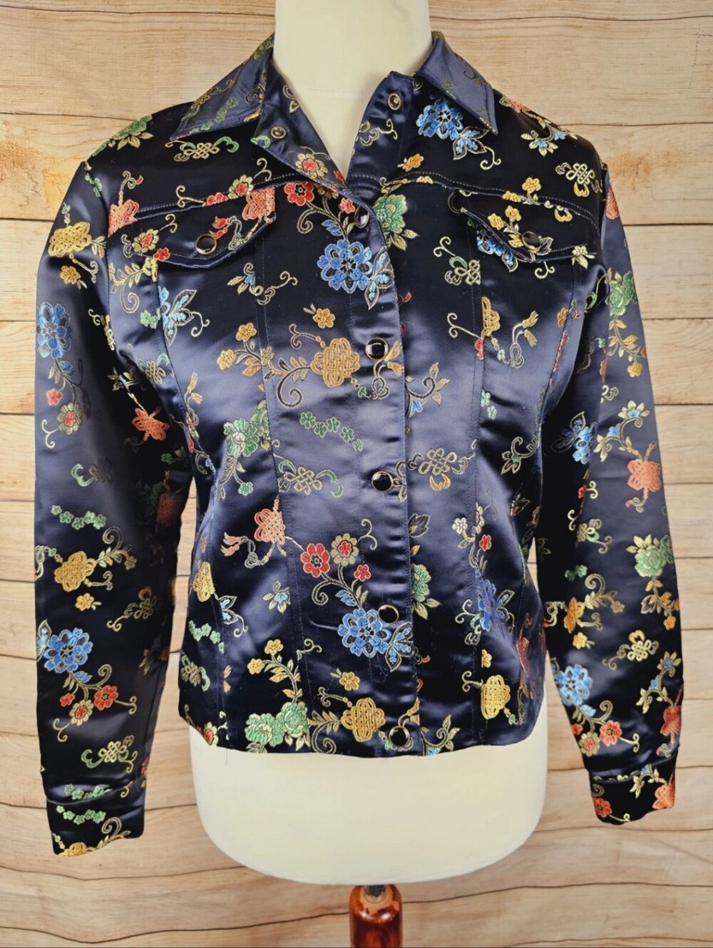 Central Falls Satin Floral Print Jacket Size Medium